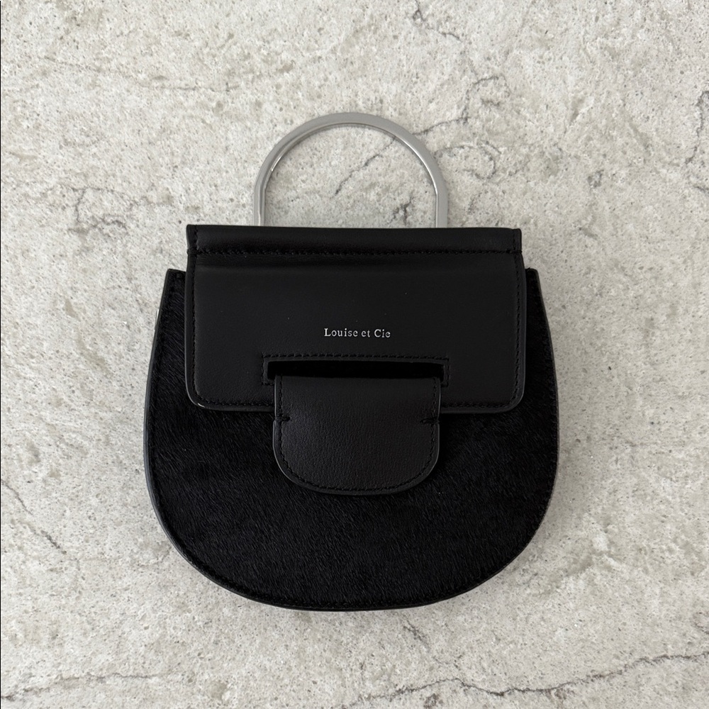 Louise et Cie Black Clutch with Silver Top Handle and Chain Shoulder Strap